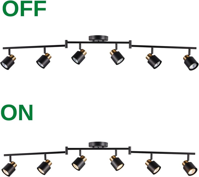 CRAFTRONOS 6 Light Foldable Track Lighting Kit, Matt Black Brass Finish Adjustable with Moden Flush Mount Ceiling Spotlight for Kitchen,Dining,Living Room,Home Improvement - Image 2